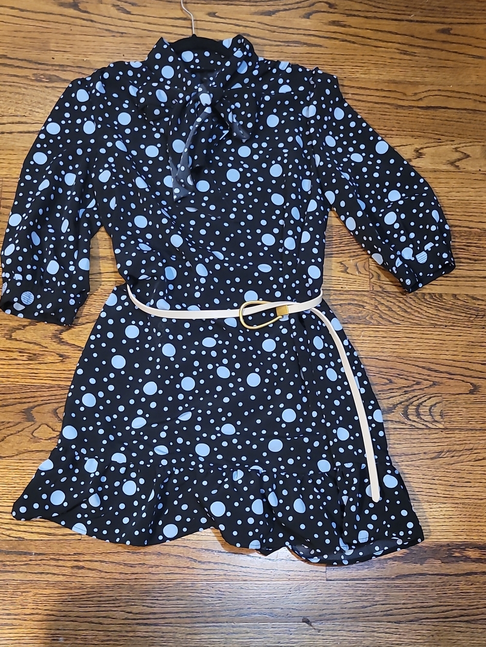 Who What Wear Black Midi Dress with Light Blue Polka Dots